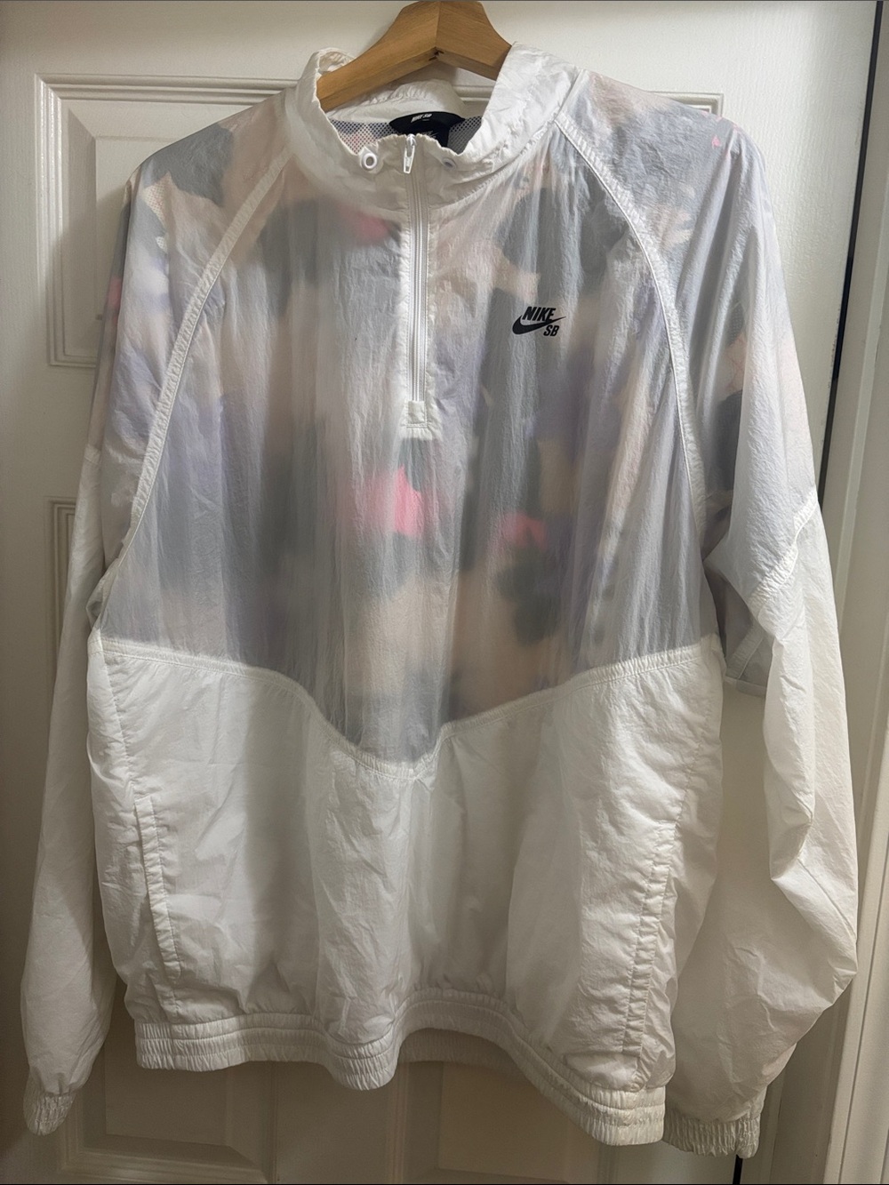 Nike White Semi-Sheer Half-Zip Bomber Windbreaker Jacket